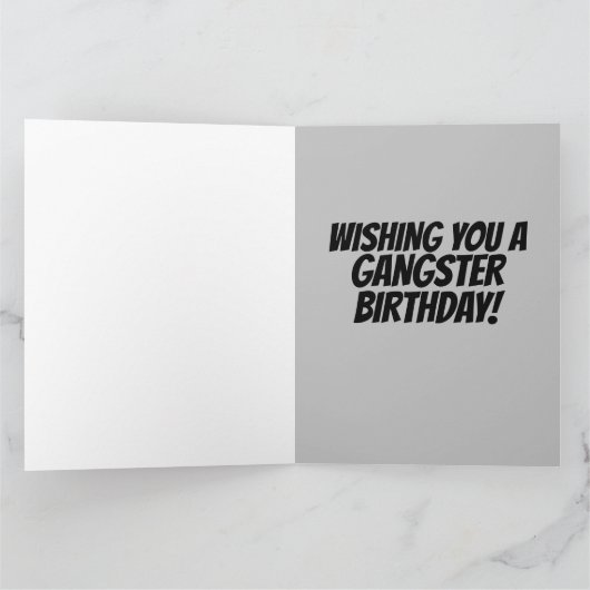 CAT GANGSTER BIRTHDAY OVERGEZET Wenskaart Kaart (Binnen)