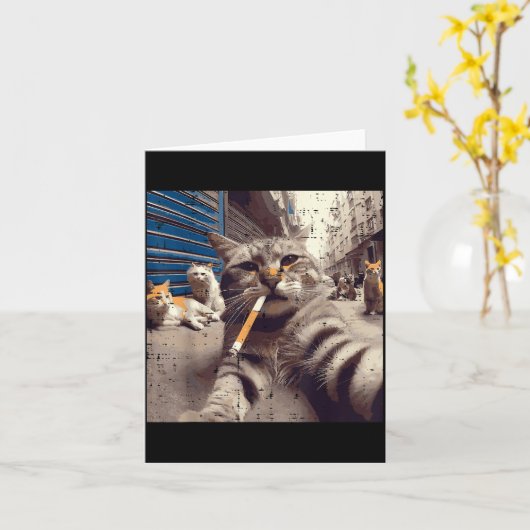 Cat Gangster Street Cats Selfie Funny Meme Humor M Kaart (Gele Bloem)
