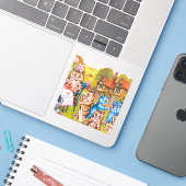 Cat Garden Party Sticker (Laptop met iPhone)