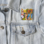 Cat Garden Party Vierkante Button 5,1 Cm (In situ)