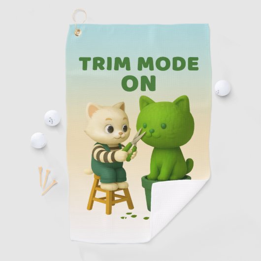 Cat Gardener Topiary Trim Mode Surreal Golfhanddoek (Insitu)