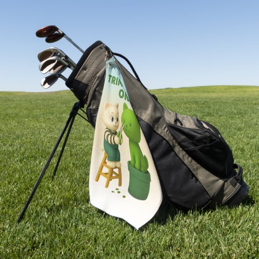 Cat Gardener Topiary Trim Mode Surreal Golfhanddoek (Groen)