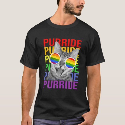 Cat Gay Pride Rainbow Flag Sunglasses LGBTQ P T-shirt (Voorkant)