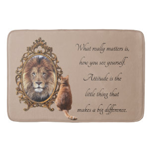 Cat Gazing Mirror Lion Inspirerend tekst Badmat