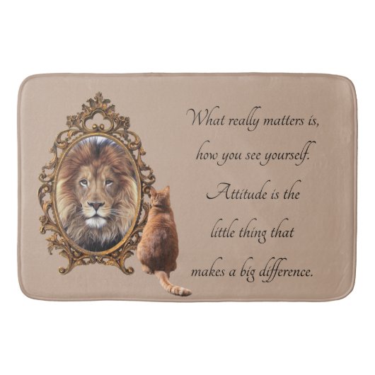 Cat Gazing Mirror Lion Inspirerend tekst Badmat (Voorkant)