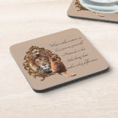 Cat Gazing Mirror Lion Inspirerend tekst  Bier Onderzetter (Linkerzijde)