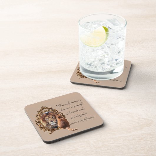 Cat Gazing Mirror Lion Inspirerend tekst Bier Onderzetter (Rechterzijde)