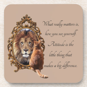 Cat Gazing Mirror Lion Inspirerend tekst  Bier Onderzetter
