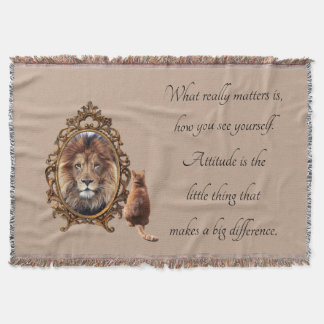 Cat Gazing Mirror Lion Inspirerend tekst  Deken