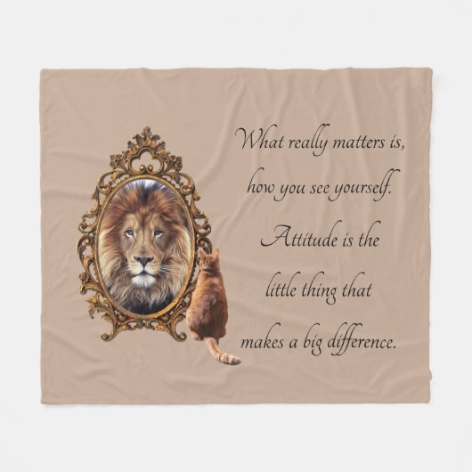 Cat Gazing Mirror Lion Inspirerend tekst Fleece Deken (Voorkant (Horizontaal))