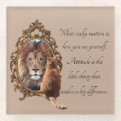 Cat Gazing Mirror Lion Inspirerend tekst  Glazen Onderzetter (Voorkant)