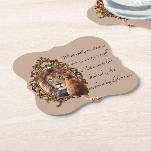 Cat Gazing Mirror Lion Inspirerend tekst  Kartonnen Onderzetters (Gekanteld)