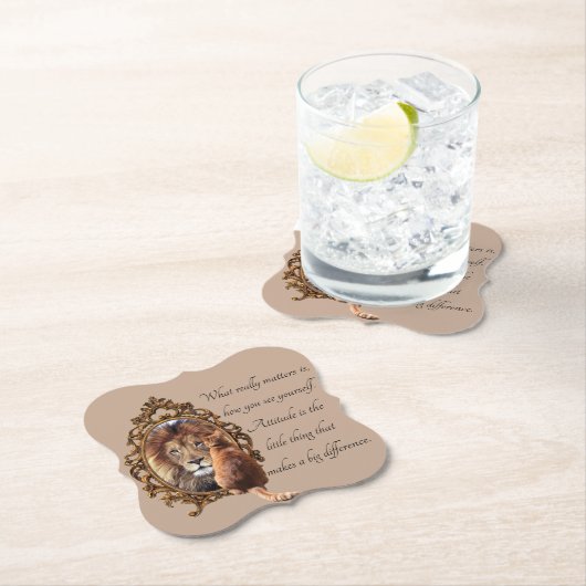 Cat Gazing Mirror Lion Inspirerend tekst  Kartonnen Onderzetters (Insitu)