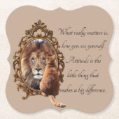 Cat Gazing Mirror Lion Inspirerend tekst  Kartonnen Onderzetters (Voorkant)