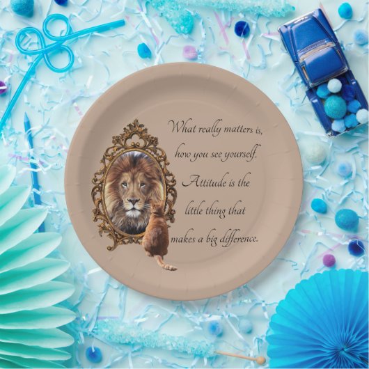 Cat Gazing Mirror Lion Inspirerend tekst  Papieren Bordje (Feest)
