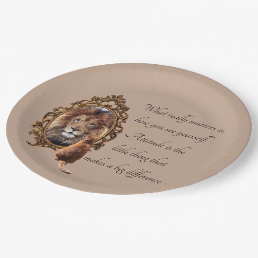 Cat Gazing Mirror Lion Inspirerend tekst  Papieren Bordje (Gekanteld)