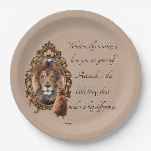 Cat Gazing Mirror Lion Inspirerend tekst  Papieren Bordje