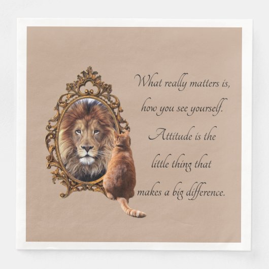 Cat Gazing Mirror Lion Inspirerend tekst  Servet (Voorkant)