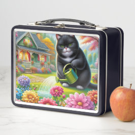 Cat geeft water voor planten