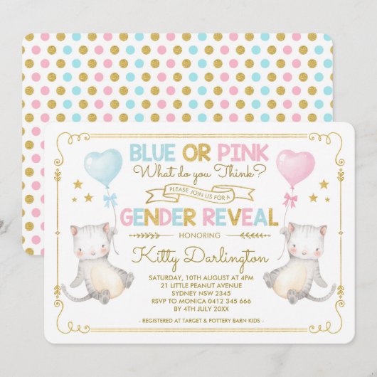 Cat Gender Reveal Kitten Baby shower Boy of Girl Kaart (Voorkant / Achterkant)