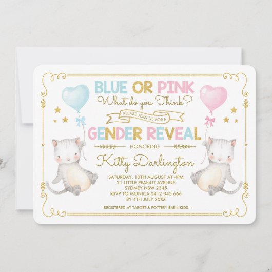 Cat Gender Reveal Kitten Baby shower Boy of Girl Kaart (Voorkant)