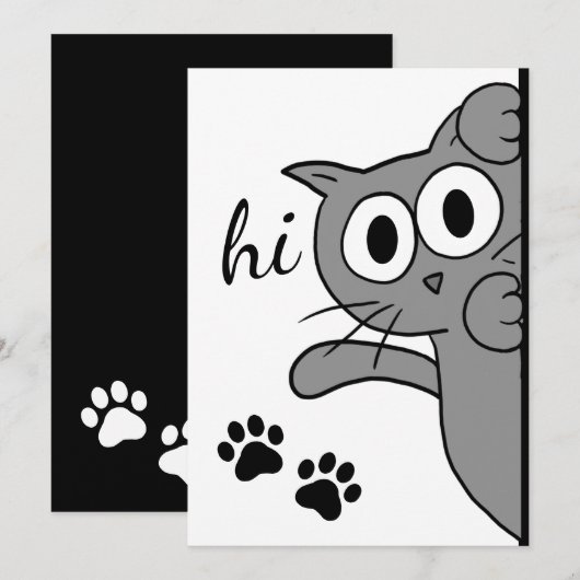 Cat Gezegde Hi Hallo Paw Print Gray Flat Card Kaart (Voorkant / Achterkant)