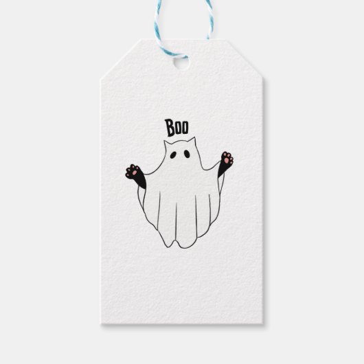 Cat Ghost Boo Halloween Funny Spooky Black Cat Cadeaulabel (Voorkant)