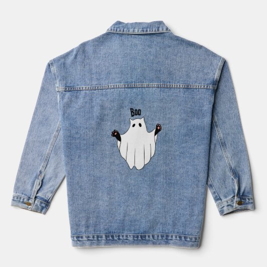 Cat Ghost Boo Halloween Funny Spooky Black Cat Denim Jacket (Achterkant)