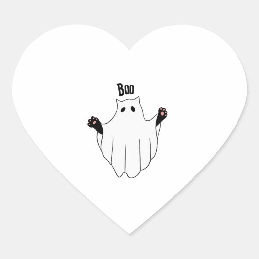 Cat Ghost Boo Halloween Funny Spooky Black Cat Hart Sticker (Voorkant)