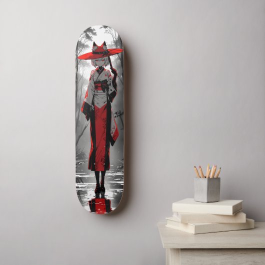 cat girl anime fan art persoonlijk skateboard (Muurkunst)