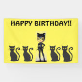 CAT GIRL BIRTHDAY BANNER, PERSONALIZE SPANDOEK (Horizontaal)