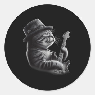Cat Gitaar spelen - Grappige Rock Muziek Gitaar Ca Ronde Sticker