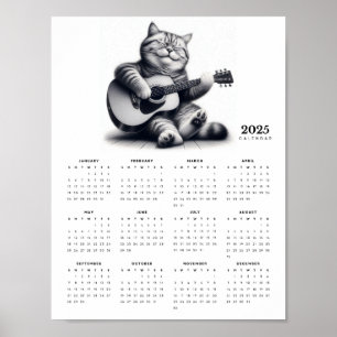 Cat Gitarist 2025 Kalender Musical Feline Fine Poster