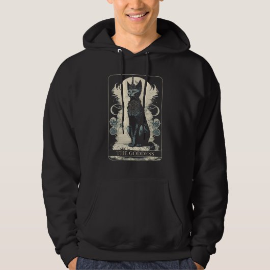 Cat Goddess Black Cat Lover Tarot Kaart Hoodie (Voorkant)