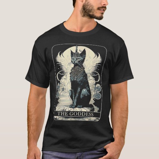 Cat Goddess Black Cat Tarot Kaart T-shirt (Voorkant)