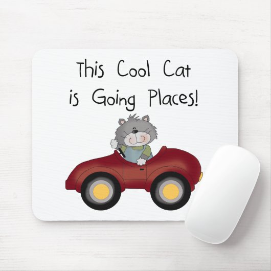 Cat Going Plaatsen Rode Auto shirts en Geschenken Muismat (Met muis)