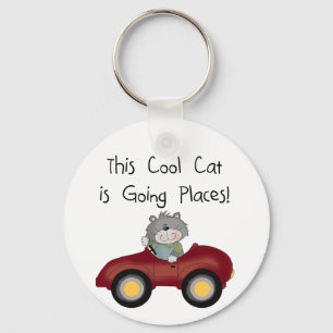 Cat Going Plaatsen Rode Auto shirts en Geschenken Sleutelhanger