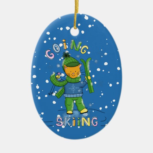 Cat going skiing Christmas ornament (Voorkant)