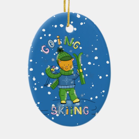 Cat going skiing Christmas ornament (Achterkant)