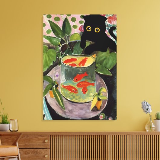Cat Goldfish Matisse Poster Elegant Modern Canvas Afdruk (Insitu (Woonkamer))