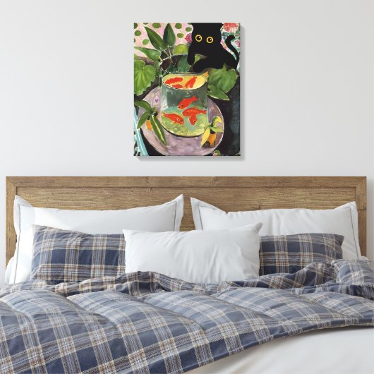 Cat Goldfish Matisse Poster Elegant Modern Canvas Afdruk (Insitu (Slaapkamer))