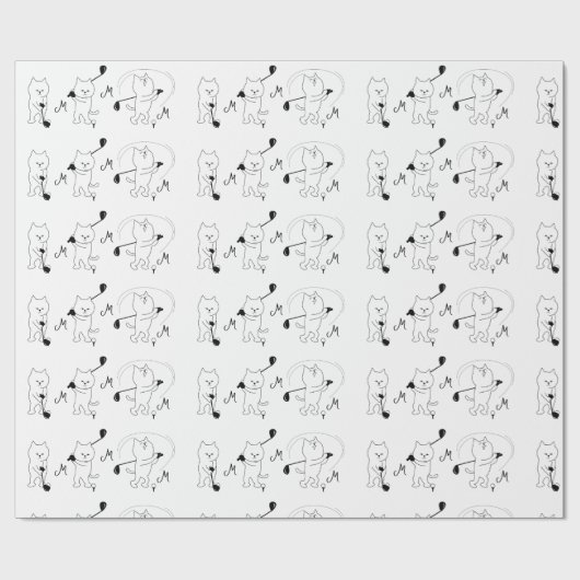 Cat Golfer Fun Schattige Monogram Cadeaupapier (Vlak)
