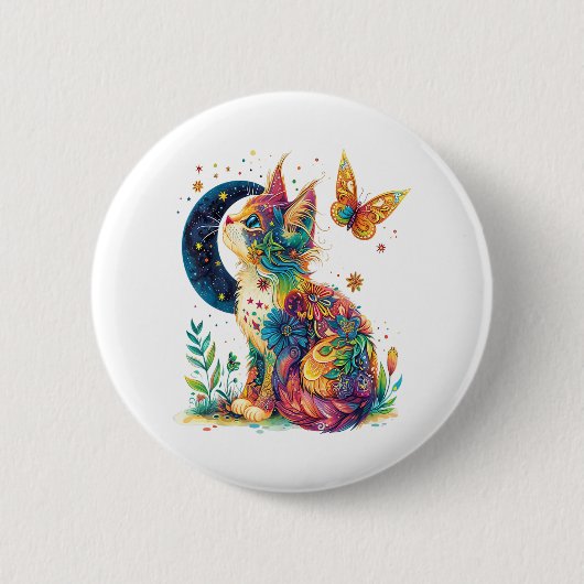 Cat Graphic met Schattige Katten Dierengezicht voo Ronde Button 5,7 Cm (Voorkant)
