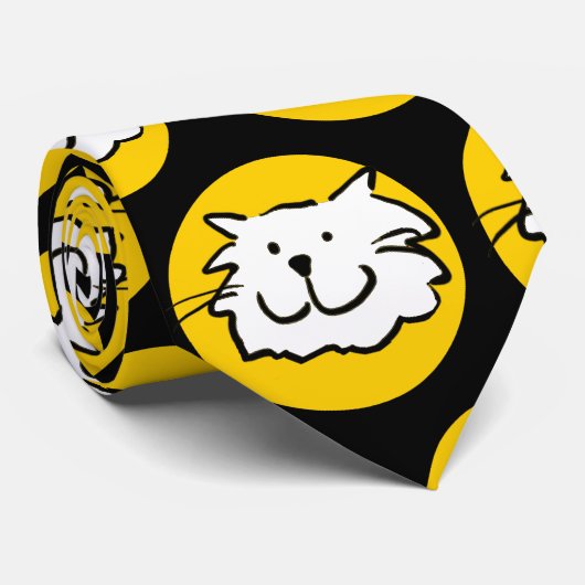 Cat grappig gezichtspatroon stropdas (Opgerold)