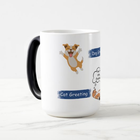 Cat Greeting Morphing Coffee Cup Magische Mok (Voorkant links)