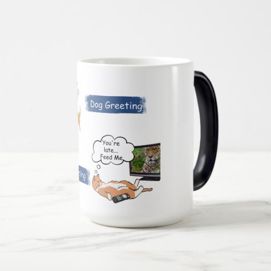 Cat Greeting Morphing Coffee Cup Magische Mok (Voorkant rechts)