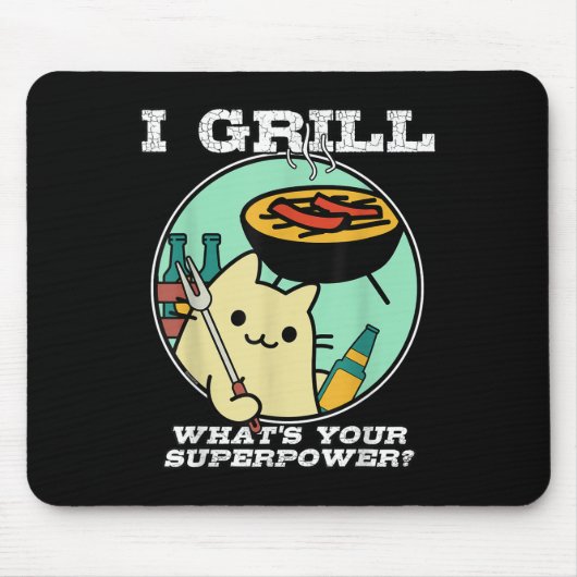 Cat Grilling Superpower Camping BBQ Grappig Muismat (Voorkant)