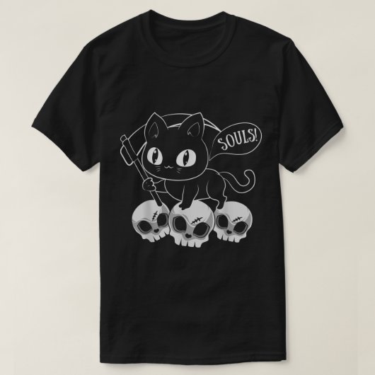 Cat Grim Reaper en Skulls Cat heeft je sol Hallo T-shirt (Design voorkant)