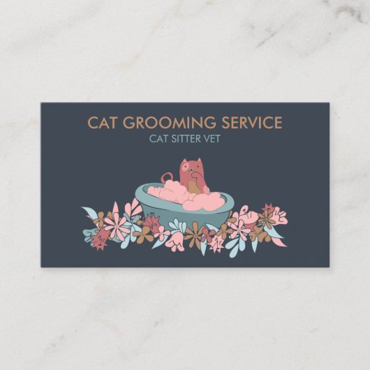 Cat Grooming Service Bath Cute Visitekaartje (Voorkant)