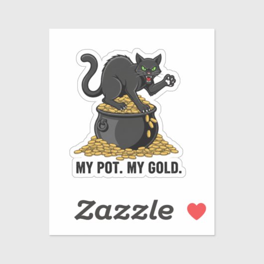 Cat Guarding Pot Of Gold Funny St Patrick Sticker (Vel)